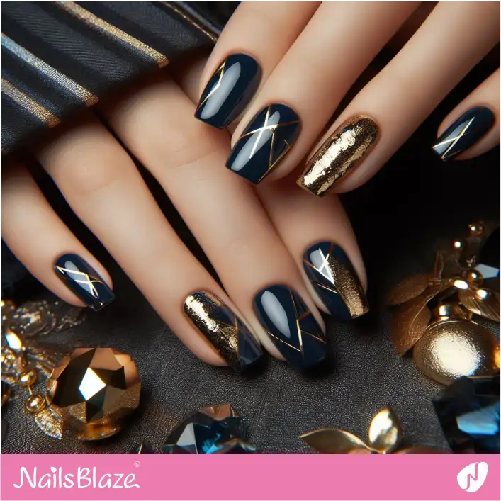 Blue Nails Modern Design | Foil Nails - NB4096
